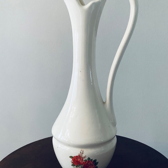 Vintage Tall Ceramic Pitcher Vase with Floral Design, Tall vintage floral Vase - Picture 3 of 6